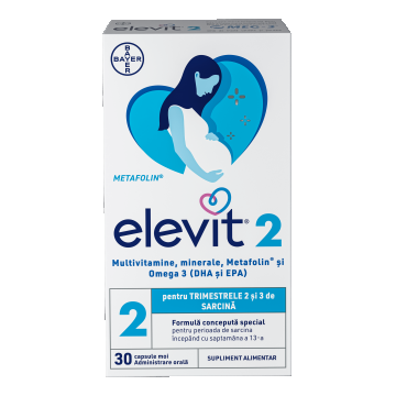 Elevit 2, Multivitamine pentru Sarcină – Trimestrul 2 și 3 de sarcină, 30 capsule, Bayer