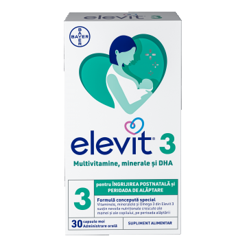 Elevit 3, Multivitamine pentru perioada postnatală și de alăptare, 30 capsule, Bayer