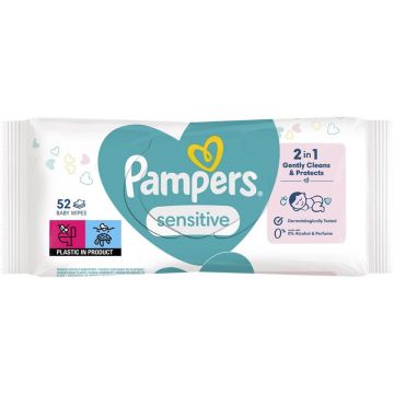 Șervețele umede Sensitive, 52 bucăți, Pampers