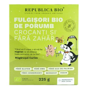 Fulgisori Bio de porumb crocanti fara zahar FARA GLUTEN, 225 g, Republica BIO