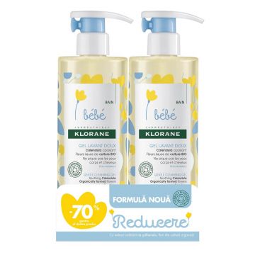 Gel spumant delicat pentru copii corp și păr, 500 ml + 500 ml, Klorane Bebe