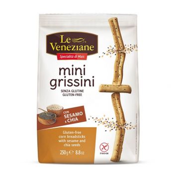 Grisine cu seminte de susan si chia fara gluten Mini Grissini Le Veneziane, 250 g, MolinodiFerro