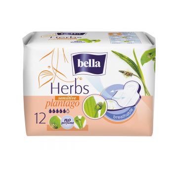 Absorbante zilnice Herbs Sensitive Patlagina, 12 bucati, Bella