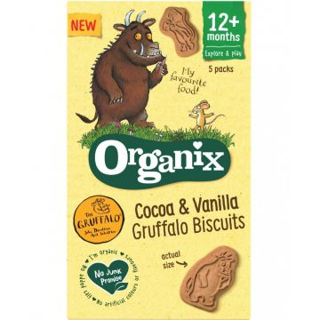 Biscuiti cu cacao si vanilie Gruffalo +12 luni Bio, 5x20g, Organix