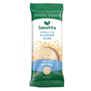 Rondele din orez expandat cu glazura alba, 66g, SanoVita