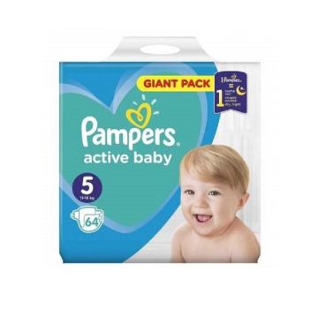 Scutece Active Baby-Dry Giant Pack, Marimea 5, 64 bucati, Pampers