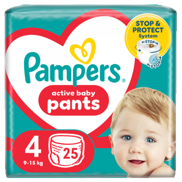 Scutece Active Baby Pants pentru 9-15 kg Marimea 4, 25 bucati, Pampers