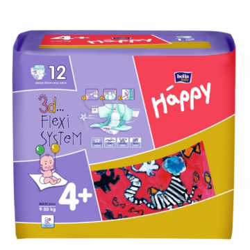 Scutece Happy Maxi Plus 9-20kg, 12 bucati, Bella Baby