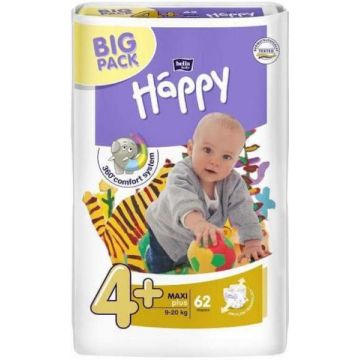 Scutece Happy Maxi Plus 9-20kg, 62 bucati, Bella Baby