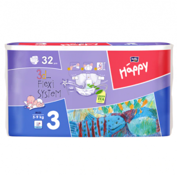 Scutece Happy Midi 5-9 kg, 32 bucati, Bella Baby