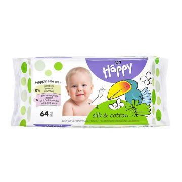 Servetele umede Happy Silk & Cotton, 64 bucati, Bella Baby