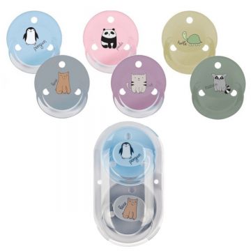 Suzete rotunde decorate multicolore cu inel + steribox 20009, 2 bucati, Baby Nova