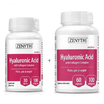 Pachet Hyaluronic Acid with Collagen Complex, 30 + 60 capsule, Zenyth