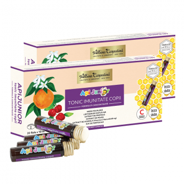 Pachet Tonic imunitate copii ApiJunior, 20 fiole + 10 fiole, Albina Carpatină