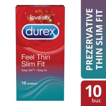 Prezervative Feel Thin Slim Fit, 10 bucăți, Durex