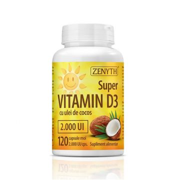 Super Vitamina D3 cu ulei de cocos 2000UI, 120 capsule, Zenyth