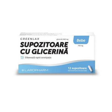 Supozitoare cu glicerină pentru bebe Greenlax, 12 bucati, Laropharm