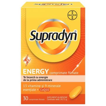 Supradyn Energy, Multivitamine și Coenzima Q10, 30 comprimate filmate, Bayer