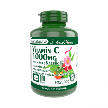 Vitamina C 1000 mg Grapefruit cu maceșe și acerola, 100 comprimate, Pro Natura