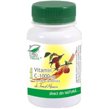 Vitamina C 1000mg cu maceșe și acerola cu lămâie, 60 comprimate, Pro Natura