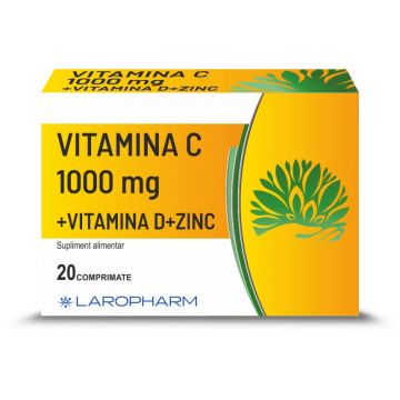 Vitamina C 1000mg, Vitamina D3 400UI, Zinc 15mg, 20 comprimate, Laropharm