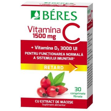 Vitamina C 1500 mg RETARD + Vitamina D3 3000 UI, 30 comprimate, Béres