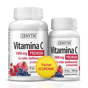 Vitamina C Premium cu rodie, bioflavonoide și resveratrol 1000 mg, 60 + 30 capsule, Zenyth