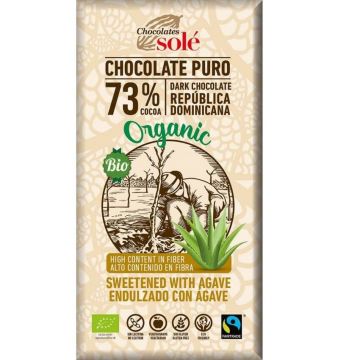 Ciocolata neagra ecologica cu sirop de agave 73% cacao, 100g, Pronat