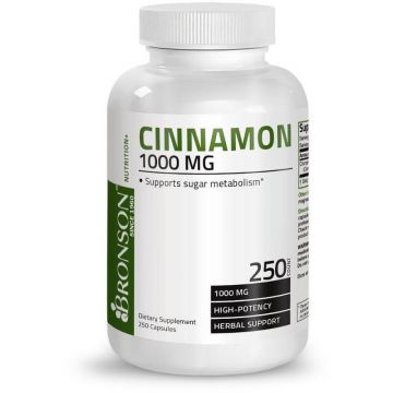 Diabetic Support Cinnamon (Scorțișoară) 1000 mg, 250 capsule, Bronson Laboratories