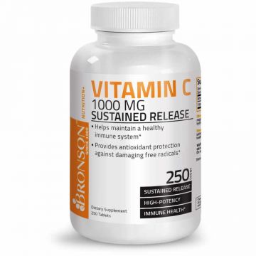 Vitamina C 1000 mg Sustained Release, 250 tablete, Bronson Laboratories