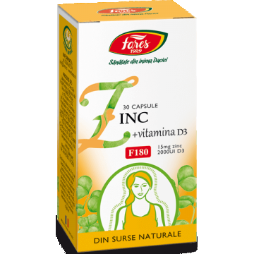 Zinc cu Vitamina D3, 30 capsule, Fares