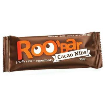 Baton Raw Miez de cacao și migdale Bio, 30gr, Roobar