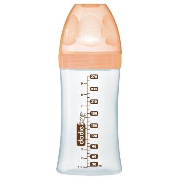 Biberon din sticla cu functie senzoriala si tetina plata anti-colici Debit 2, Caprioara, 0-6 luni, 270 ml, Dodie