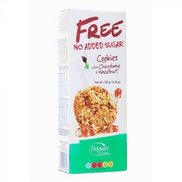 Biscuiti cu ciocolata si alune, fara zahar adaugat, 135g, Bogutti