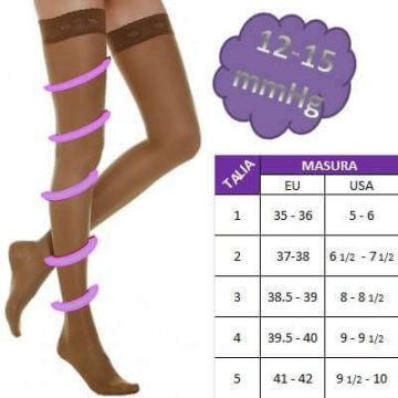 Ciorapi medicinali compresivi cu banda 12-15mmHg Sahara, Nr. 1, LadyGloria