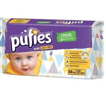 Șervețele umede Pufies Baby Art Fresh, +0luni, 64 bucăți, Ficosota Sintez