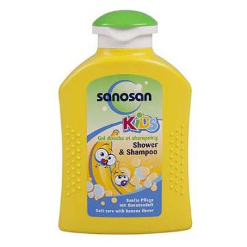 Gel de dus și șampon pentru copii cu aromă de banane, 200 ml, Sanosan