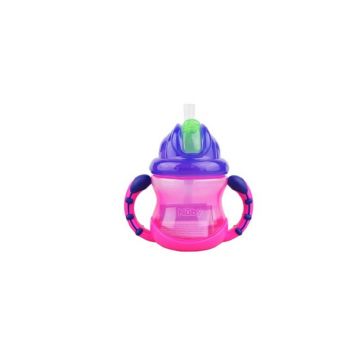 Pahar cu pai si manere, Vari Flo sistem Flip It/Click Lock, 240 ml, 12 luni+, Nuby
