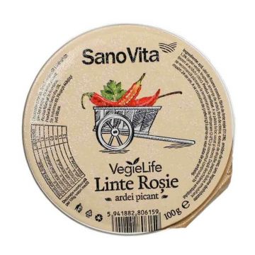 Pasta vegetala tartinabila din linte rosie cu ardei picant, 100 gr, VegieLife, Sanovita