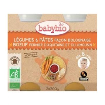 Piure Bio de legume si paste in stil Bolognaise, +6 luni, 2X200gr, Babybio