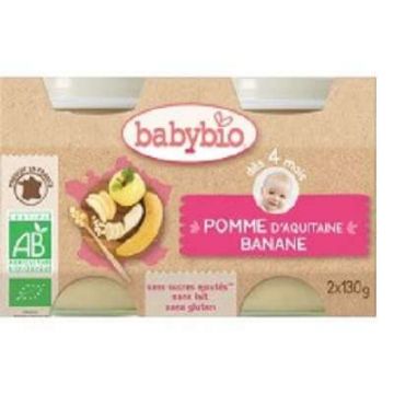 Piure Bio din banane si mere, +4 luni, 2x 130g, BabyBio