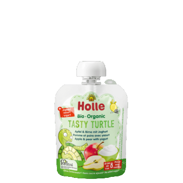 Piure Bio din Mere si Pere cu iaurt Tasty Turtle, 85g, Holle