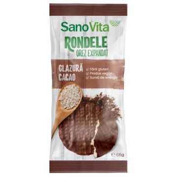 Rondele din orez expandat cu glazura de cacao, 66 gr, Sanovita