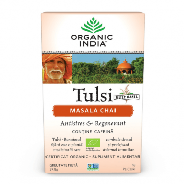 Tulsi Masala Chai Relaxant si Regenerant, 18 plicuri, Organic India